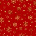 Vector snowflakes and stars seamless pattern on a red background Royalty Free Stock Photo