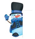 Vector snowman cartoon hiding by blank.