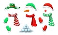 vector snowman face mask collection with accessory isolated on white. xmas holiday funny costume of snowman with various hats,
