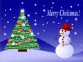 Vector snowman and fir tree