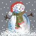 Vector snowman with grey background.