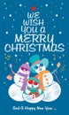 Vector of a snowman`s family, singing Christmas carol under the snow.