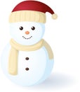 Snowman with shadow in a hat and scarf smiles. Isolated on a transparent background