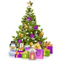 Vector Snowy Christmas Tree with Purple Decorations