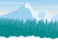 Vector snowy mountains landscape with pine forest Royalty Free Stock Photo
