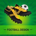 Vector soccer illustration of turf with football boots and ball Royalty Free Stock Photo