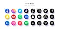 Vector social media icons vector set with facebook, instagram, twitter, tiktok, youtube logos