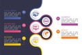 Infographic Social Media template. Icons in different colors. Include Like, Audience, Boosted Post, Feed and others.