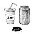 Vector soda drawing. Hand drawn soda illustrations. Royalty Free Stock Photo