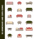 Vector sofa and armchair icons in retro colors