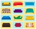 Vector sofa icon set. Colored collection. Templates for interior design. EPS8 illustration. Royalty Free Stock Photo