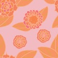 Vector soft pink seamless pattern with doodle orange flowers. Royalty Free Stock Photo