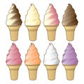 Vector Soft Serve Ice Cream Cone Varieties Royalty Free Stock Photo