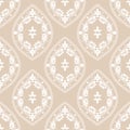 Vector Soft White Floral Ogee on Beige seamless pattern background. Perfect for fabric, scrapbooking and wallpaper Royalty Free Stock Photo