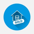 Vector Sold house icon on blue background. Flat image Business i Royalty Free Stock Photo