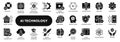 Vector solid icons of artificial intelligence and machine learning Royalty Free Stock Photo
