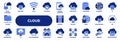 Vector solid icons of cloud computing technology