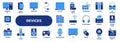 Vector solid icons of computer devices and equipment