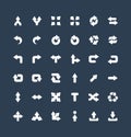 Vector solid icons set with arrows, direction and move flat flat symbols.