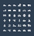 Vector solid icons set with public transport, cars flat symbols. Royalty Free Stock Photo