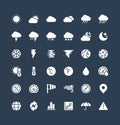 Vector solid icons set with weather and meteo flat symbols.