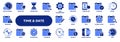 Vector solid icons of time and date