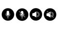 Vector sound on and off icons. Microphone on mute button. Silence symbol. Chat buttons. Stock image