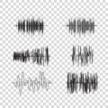Vector sound waves set on transparent. Audio equalizer technology, music pulse. Vector illustration