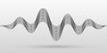Vector sound waves stylized with bended metallic stripes. Dynamic equalizer visual effect
