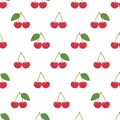 Vector sour cherrie seamless pattern isolated on white background. Cute hand-drawn two sour cherries.