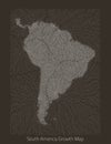 Vector South America map. Generative growth structure in form of continent. Organic texture with geographic silhouettes.