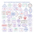 Vector south eastern asia color travel visa stamps bundle