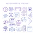 Vector south eastern asia common travel visa stamps set