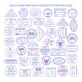 Vector south eastern asia travel visa stamps set