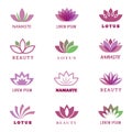 Vector spa, boutique, beauty salon, cosmetician, shop, yoga class, hotel and resort logo set with lotus flowers Royalty Free Stock Photo