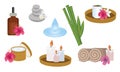 Spa Decorative Icons Set With Bamboo Towels Aroma Candles Isolated Vector Illustration