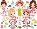 Vector Spa Set with Young Girls and Spa Elements