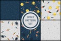 Vector space seamless pattern with planets, comets, constellations, rockets and stars. Sky illustration astronomical background.