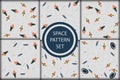 Vector space seamless pattern with planets, comets, constellations, rockets and stars. Sky illustration astronomical background.