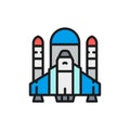 Vector space shuttle, rockets, airplane flat color line icon. Royalty Free Stock Photo