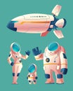 Vector spaceman family in spacesuit with spaceship