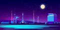Vector spaceport, base at night with rocket Royalty Free Stock Photo