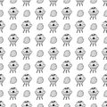 Vector spaceship seamless cartoon pattern. Black and white hand drawn doodles with spaceship, rocket, planets and stars for paper Royalty Free Stock Photo