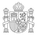 Vector Spain coat of arms. Black and white outline modern emblem for engraving.