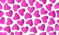 Vector sparkle bright magenta and pink shimmer hearts seamless pattern. Vector illustration