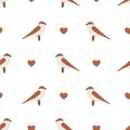 Vector sparrow seamless pattern illustration isolated on white background. Cute hand-drawn sparrow birds.