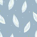 Vector Spathiphyllum Leaves in Shades of Blue with Rhombus Shapes seamless pattern background. Perfect for fabric