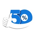 Vector special sale offer. Blue tag with best choice. Discount offer price label with hand gesture. Sticker of 50 % off. Royalty Free Stock Photo