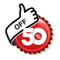 Vector special sale offer. Red tag with best choice. Discount offer price label with hand gesture. Sticker of 50 % off. Royalty Free Stock Photo