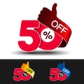 Vector special sale offer. Red tag with best choice. Discount offer price label with hand gesture. Sticker of 50 % off. Royalty Free Stock Photo